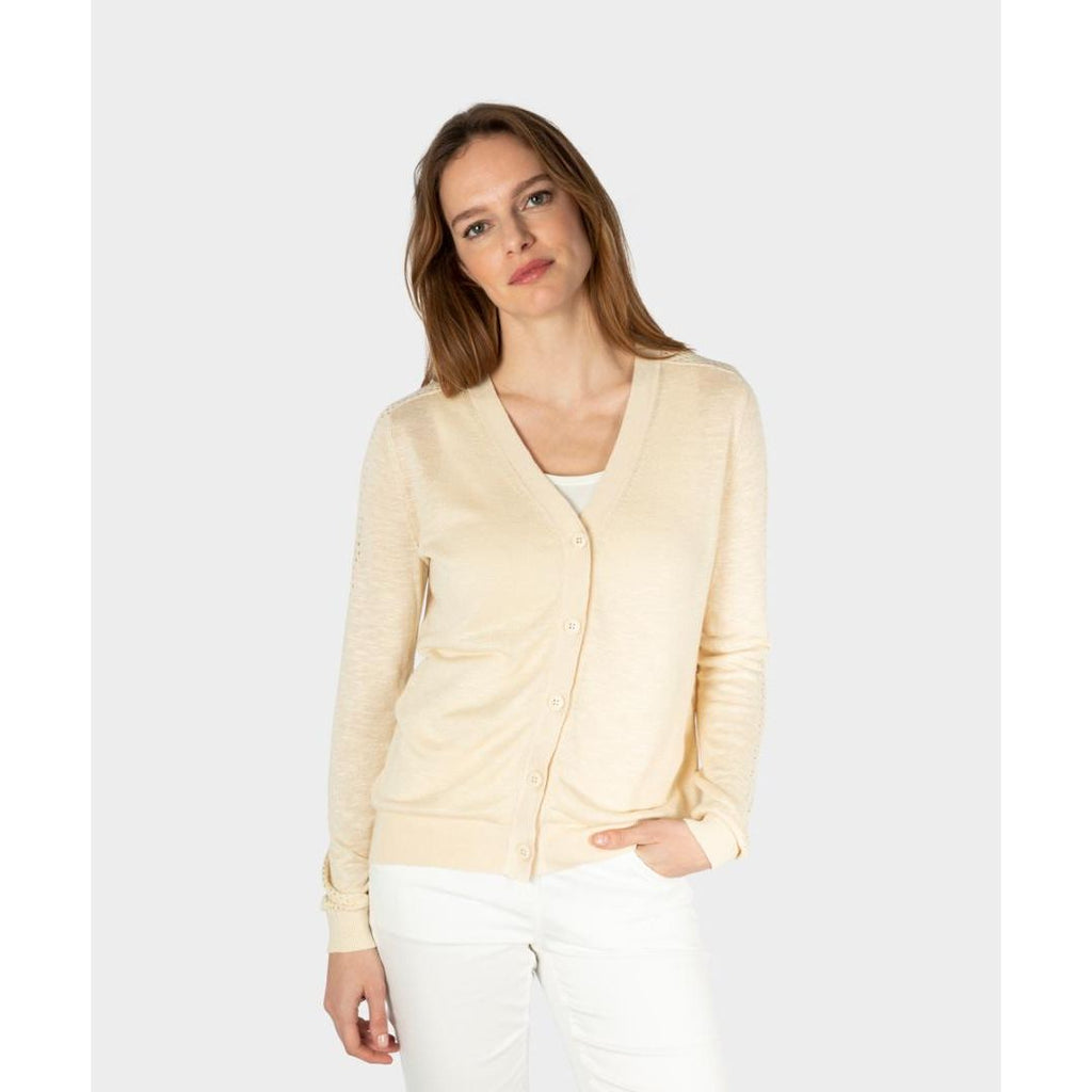Sandwich Long Sleeved Cardigan With Detail - Wood Ash - Beales department store