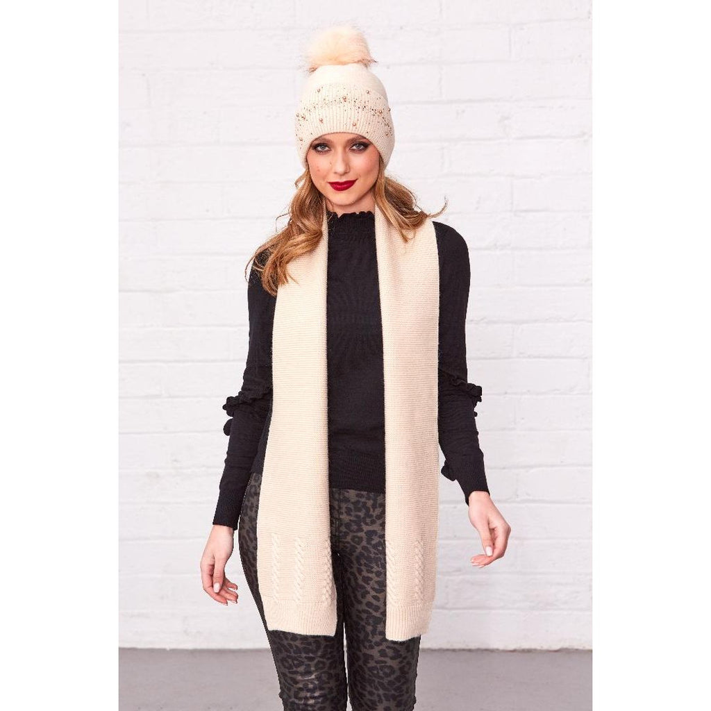 Something Special Gifts Gold Diamante & Pearl Hat & Scarf Set - Beige - Beales department store