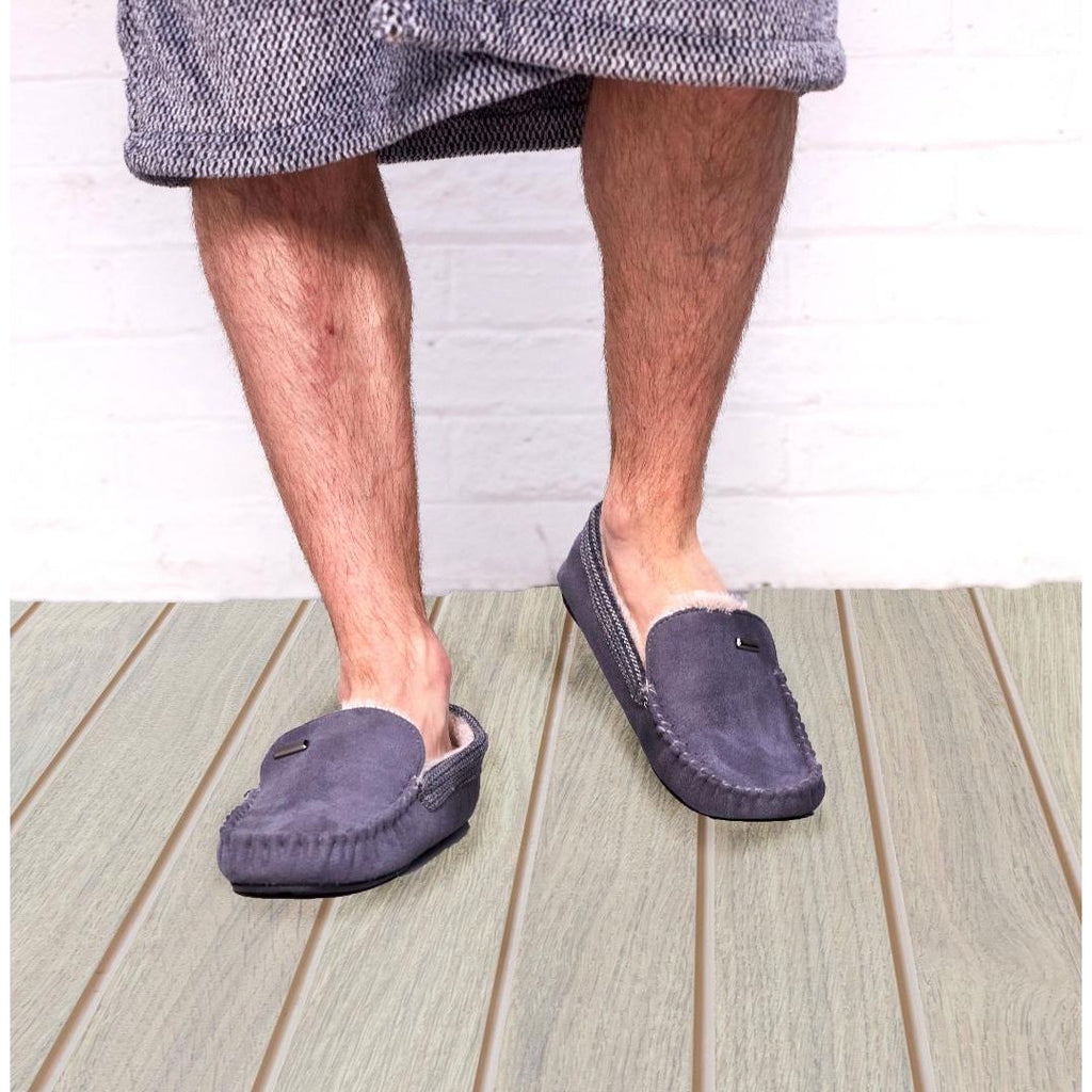 Something Special Gifts Mens Luxury Mocassin Slippers - Steel - Beales department store