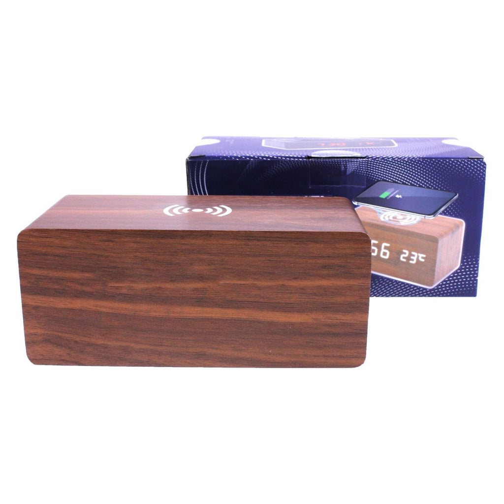Something Special Gifts QI Wireless Charging Alarm Clock - Walnut - Beales department store
