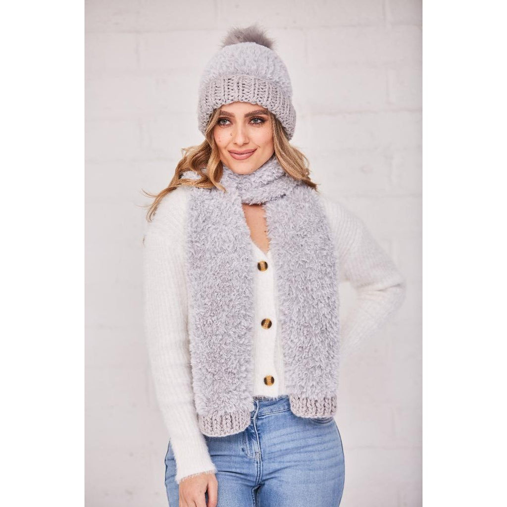 Something Special Gifts Super Fluffy Cable Hat & Scarf Set - Grey - Beales department store