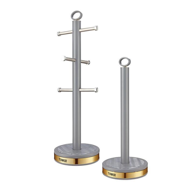T826092GRY Tower Empire 6 Cup Mug Tree and Towel Pole Set Grey - Beales department store