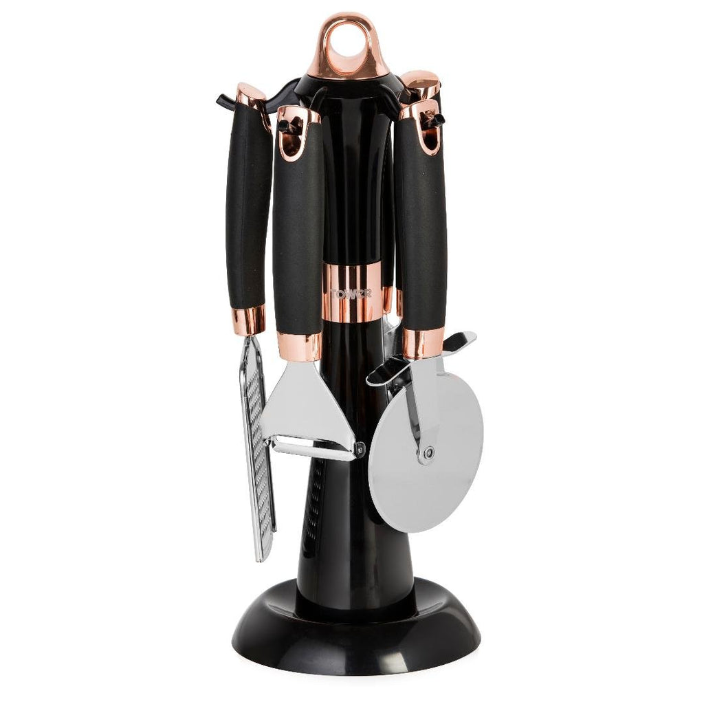 T832021RB Tower 4 Piece Stainless Steel Gadget Set Black/Rose Gold - Beales department store