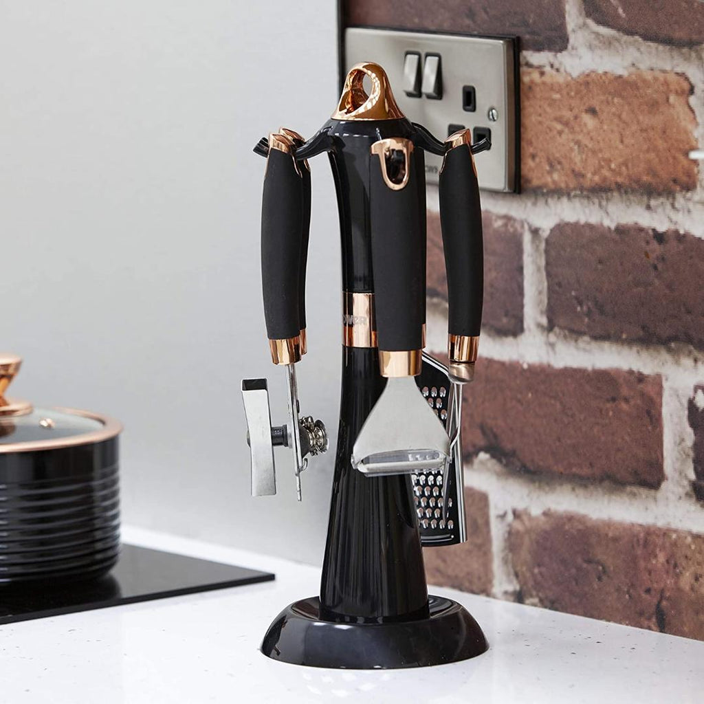 T832021RB Tower 4 Piece Stainless Steel Gadget Set Black/Rose Gold - Beales department store
