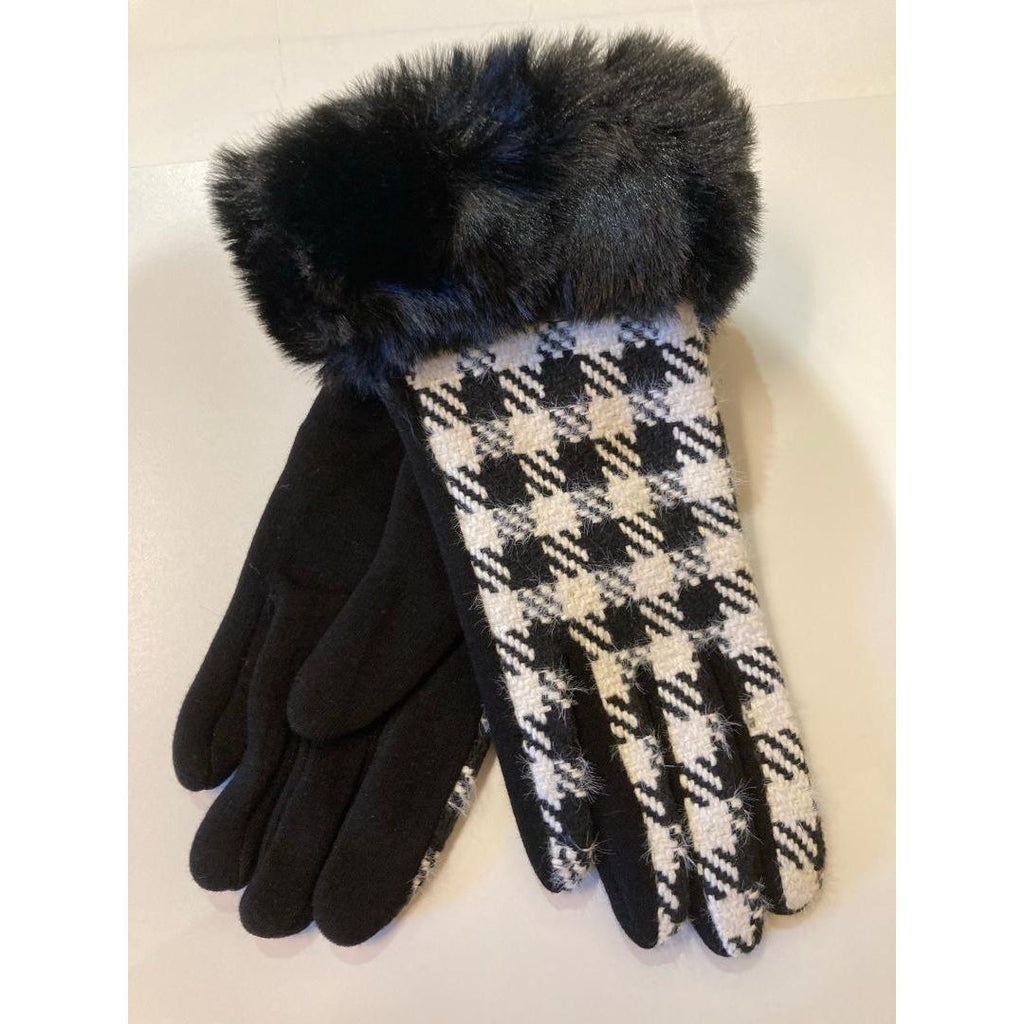 The Posh Store Faux Fur Collar Gloves - Check - Beales department store