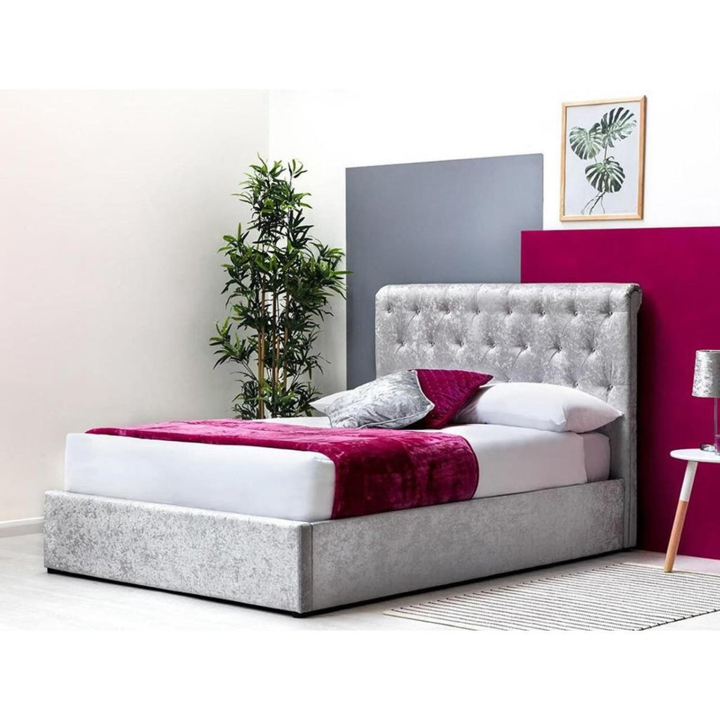 Thorpe Crushed Silver Ottoman Storage Bed - Beales department store