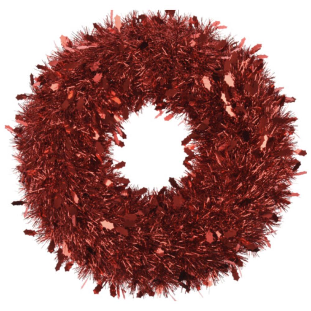 Tinsel Wreath 50cm Red Shiny - Beales department store