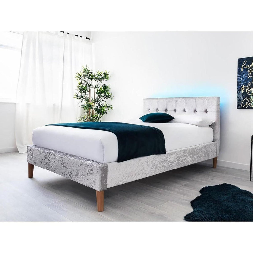Torton LED Fabric Crushed Silver Fabric Bed - Beales department store