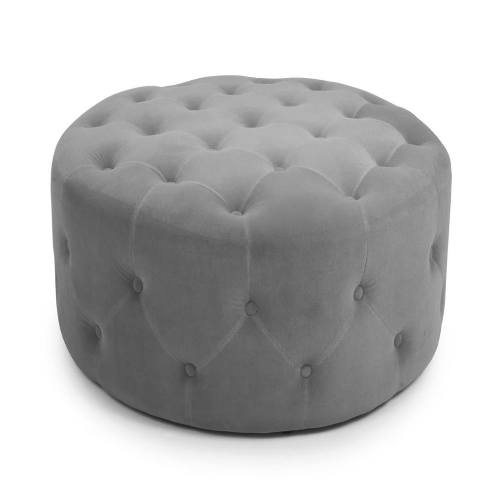 Verona Small Round Brushed Velvet Grey Pouffe - Beales department store