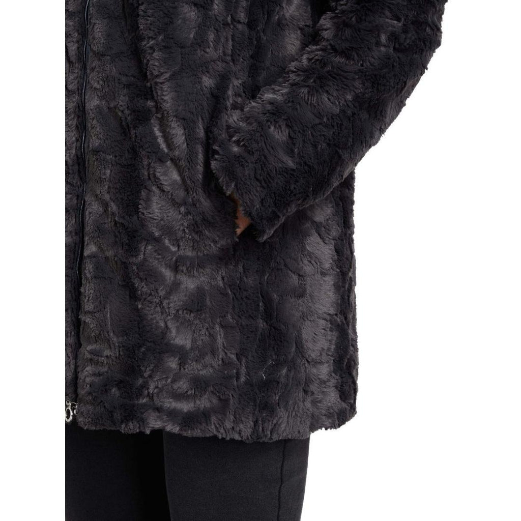 VIZ-A-VIZ Long Charcoal Faux Fur Coat - Beales department store