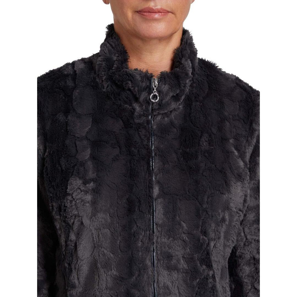 VIZ-A-VIZ Long Charcoal Faux Fur Coat - Beales department store