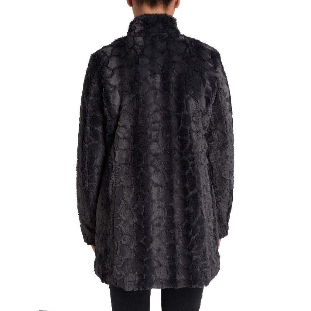 VIZ-A-VIZ Long Charcoal Faux Fur Coat - Beales department store