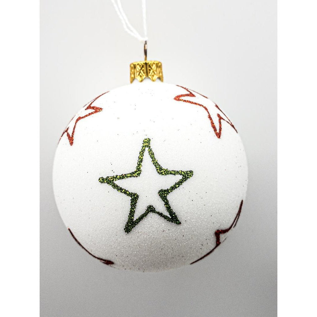 White Christmas Bauble With Glitter Stars 80mm - Beales department store